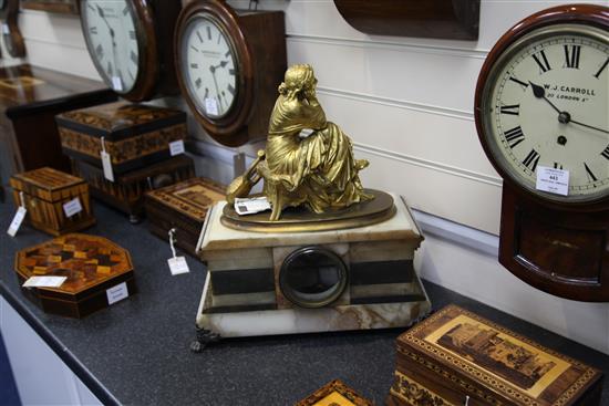 A mid 19th century French ormolu mounted white marble mantel clock, height 17.5in.